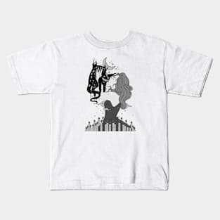 Witch And Cat Goth Art Kids T-Shirt